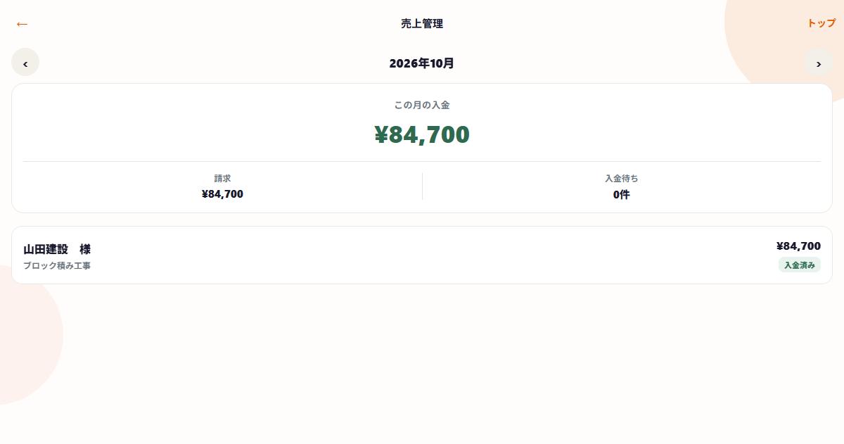 売上管理。入金済みの案件一覧